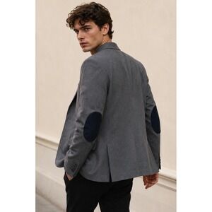 HM Mens Slim Fit Grey Blazer Elbow Patches Sport‎ Coat 46R Business Casual NEW
